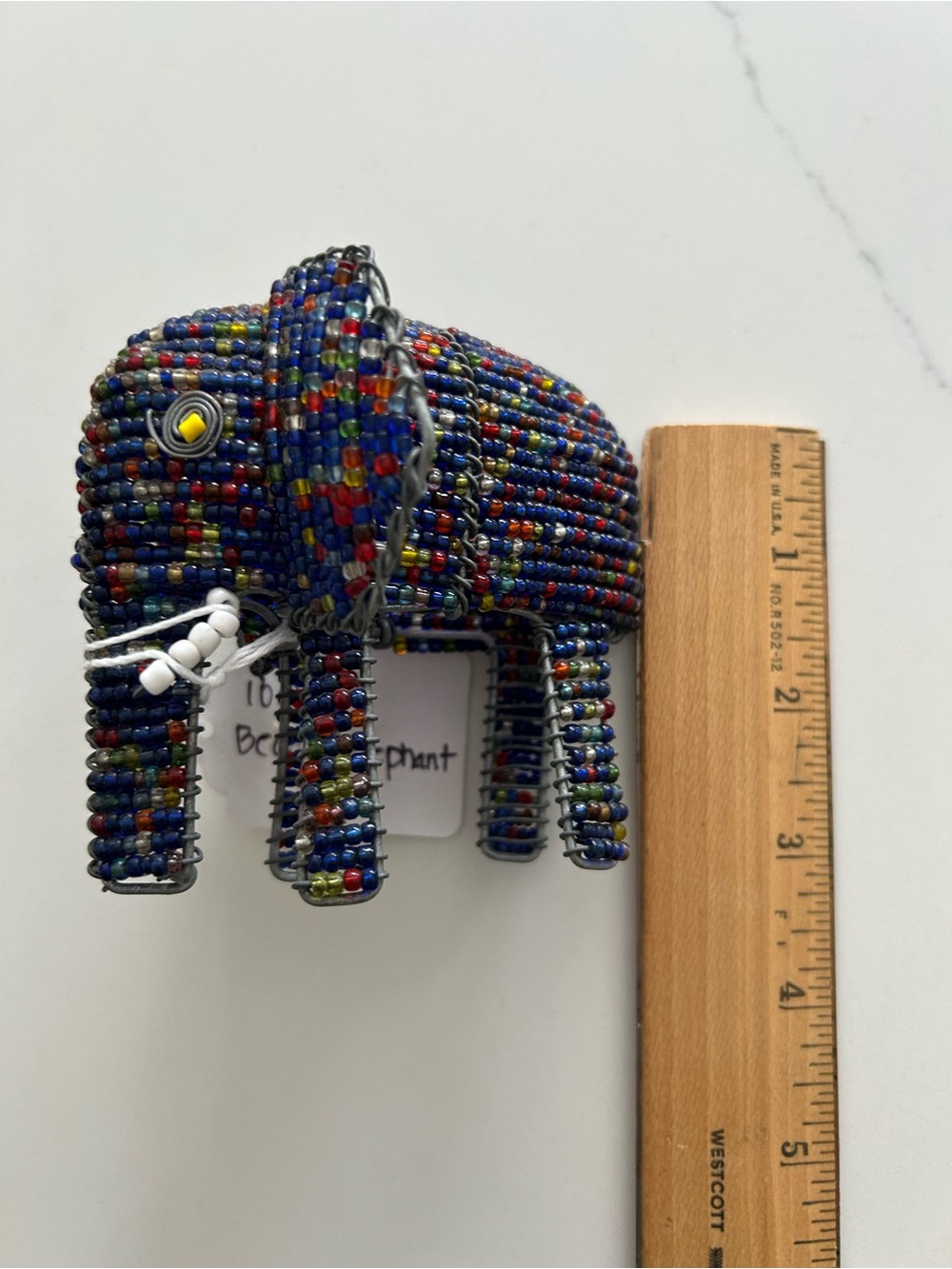 Beaded Blue Multi-Color Elephant Figurine Accent